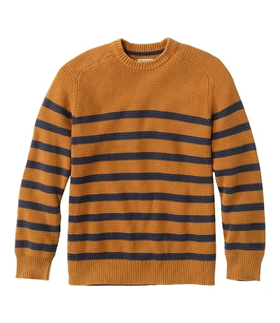 Men's Sunwashed Textured Cotton Sweater, Crewneck, Stripe
