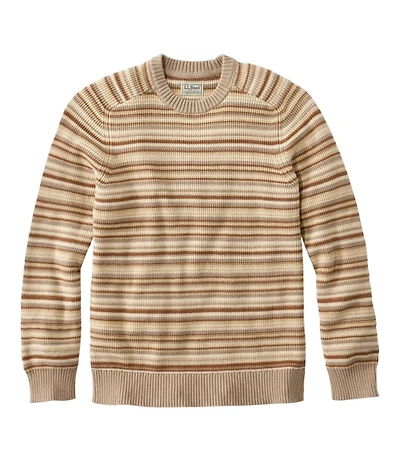 Men's Sunwashed Textured Cotton Sweater, Crewneck, Stripe