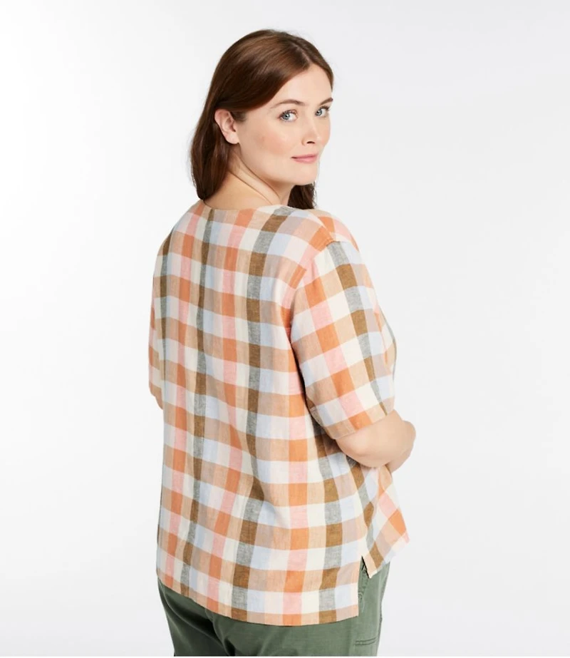 Women's Signature Linen-Blend Splitneck Shirt, Short-Sleeve