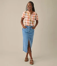 Women's Signature Linen-Blend Splitneck Shirt, Short-Sleeve