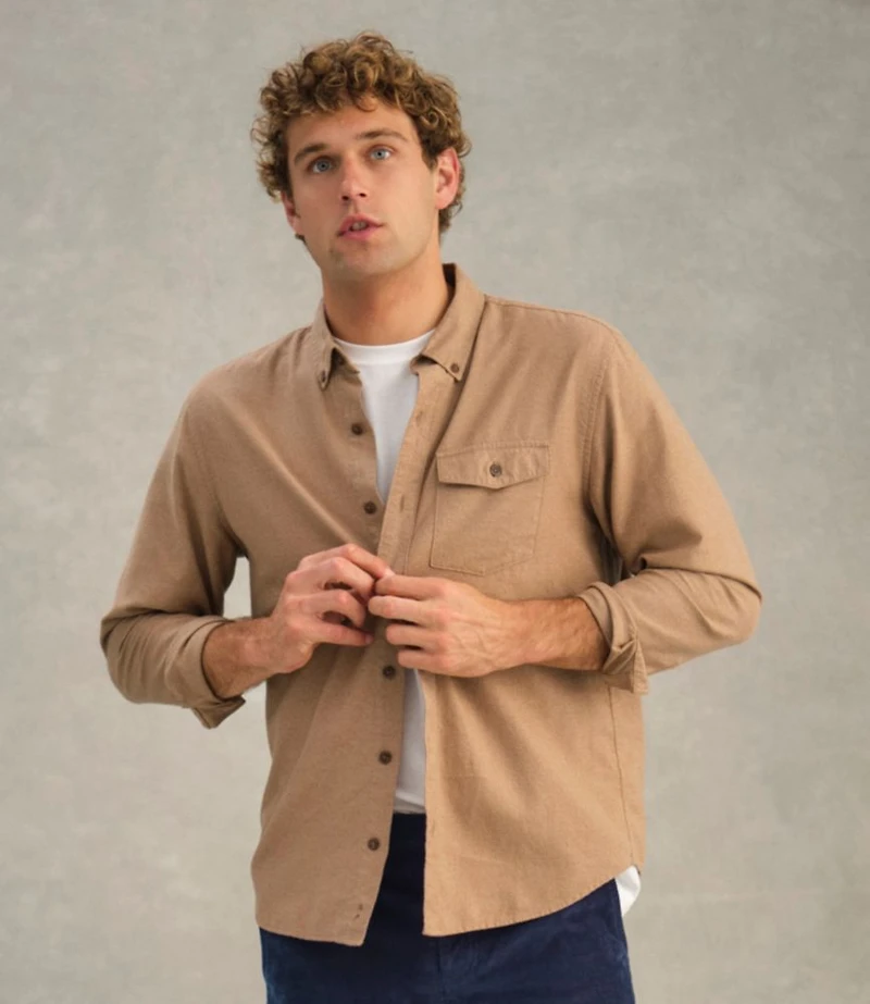 Men's Brushed Jaspé Twill Shirt, Traditional Untucked Fit