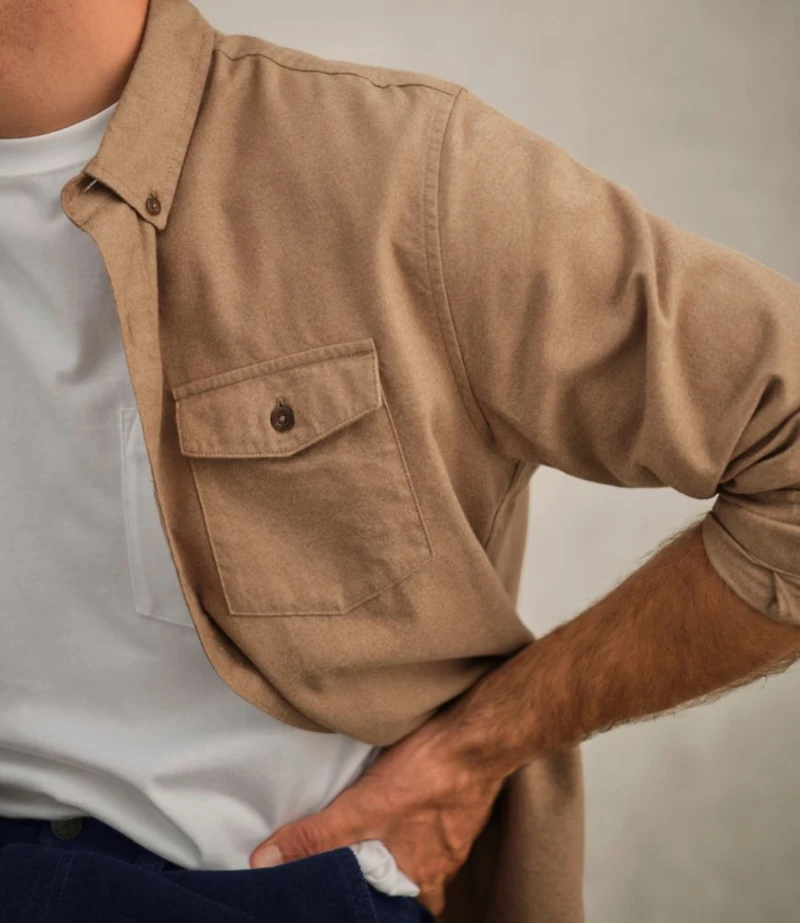 Men's Brushed Jaspé Twill Shirt, Traditional Untucked Fit