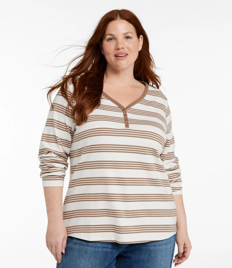 Women's L.L.Bean V-Neck Henley, Long-Sleeve Stripe