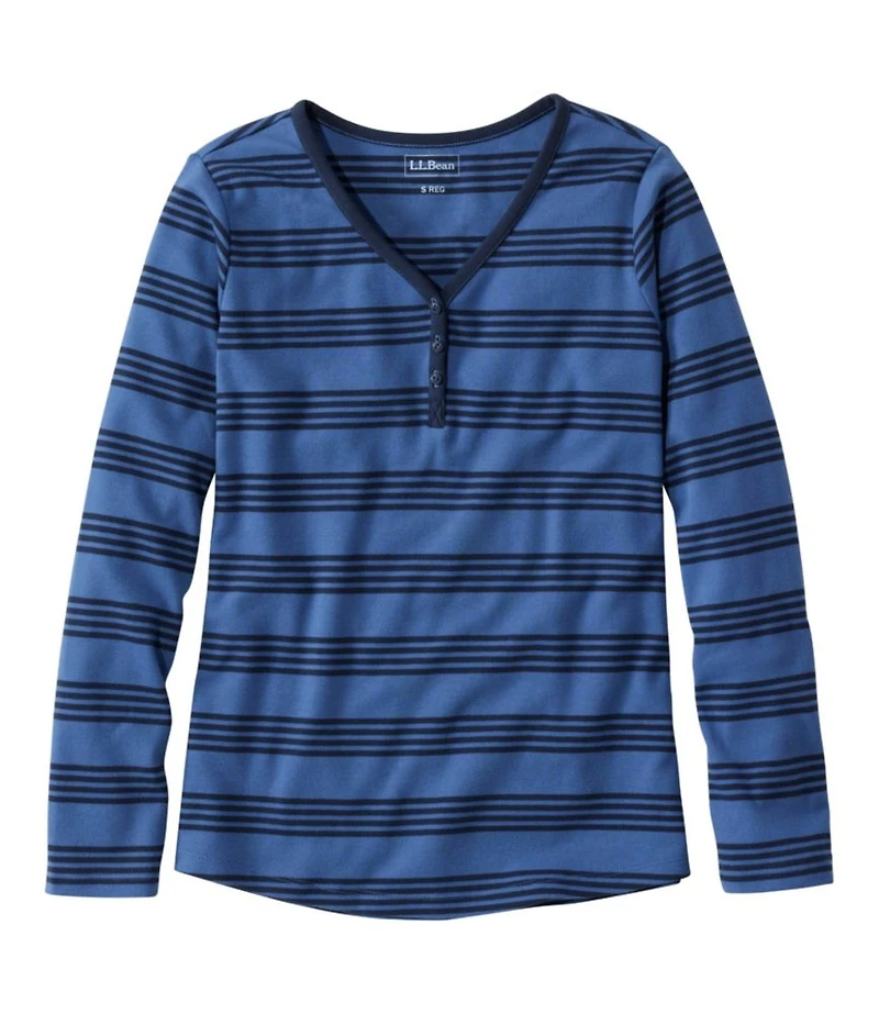 Women's L.L.Bean V-Neck Henley, Long-Sleeve Stripe