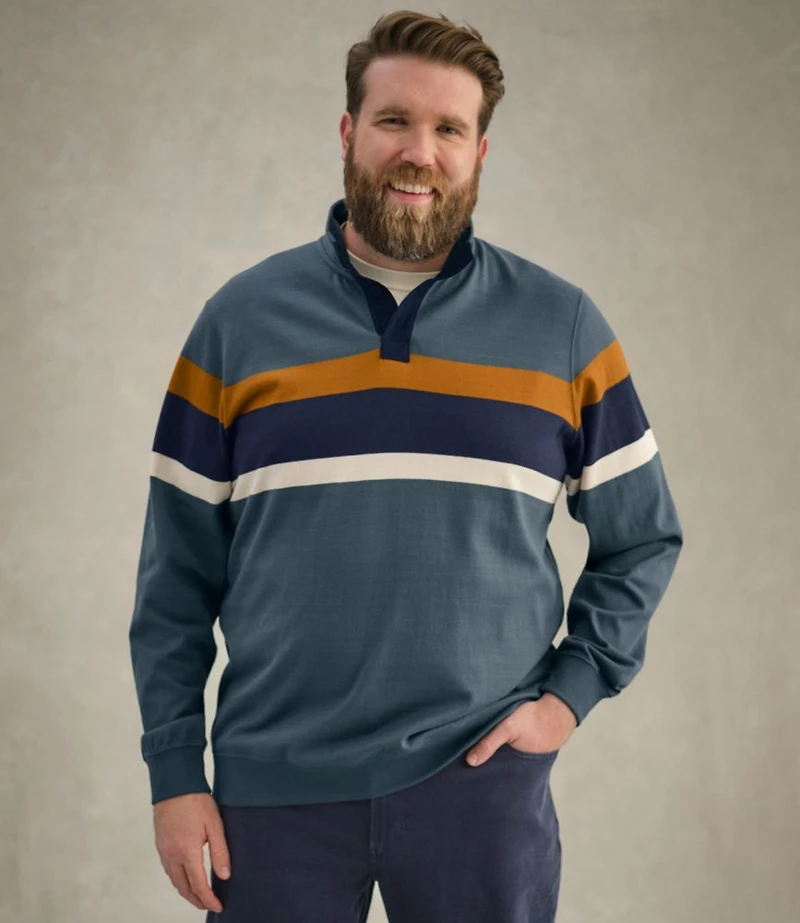 Men's Bean's Vintage Soft Rugby, Mockneck, Chest Stripe
