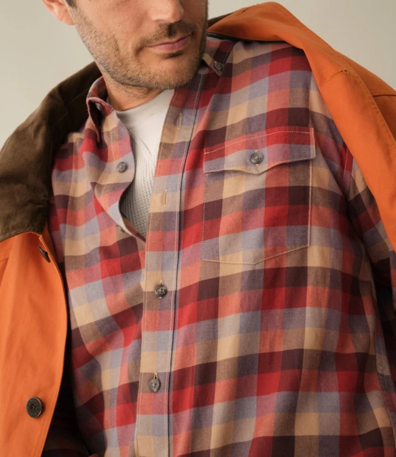 Men's Brushed Jaspé Twill Shirt, Plaid, Traditional Untucked Fit