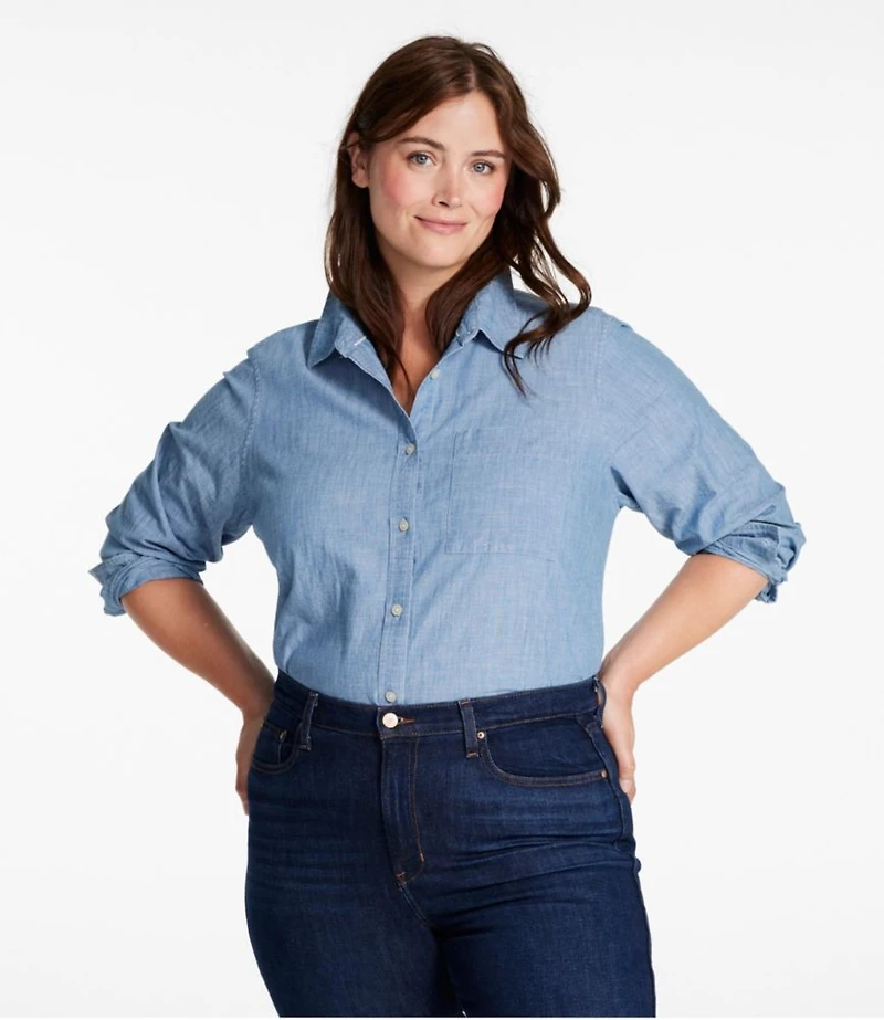 Women's Essential Cotton Shirt, Chambray Long Sleeve