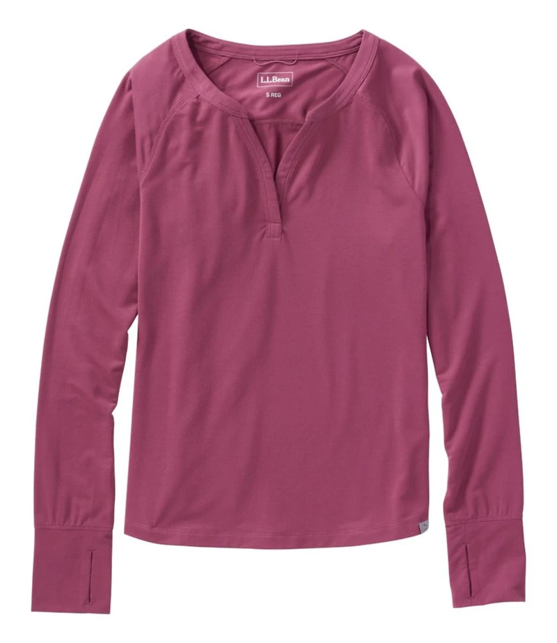Women's Ribbed Performance Tee, Long-Sleeve Splitneck