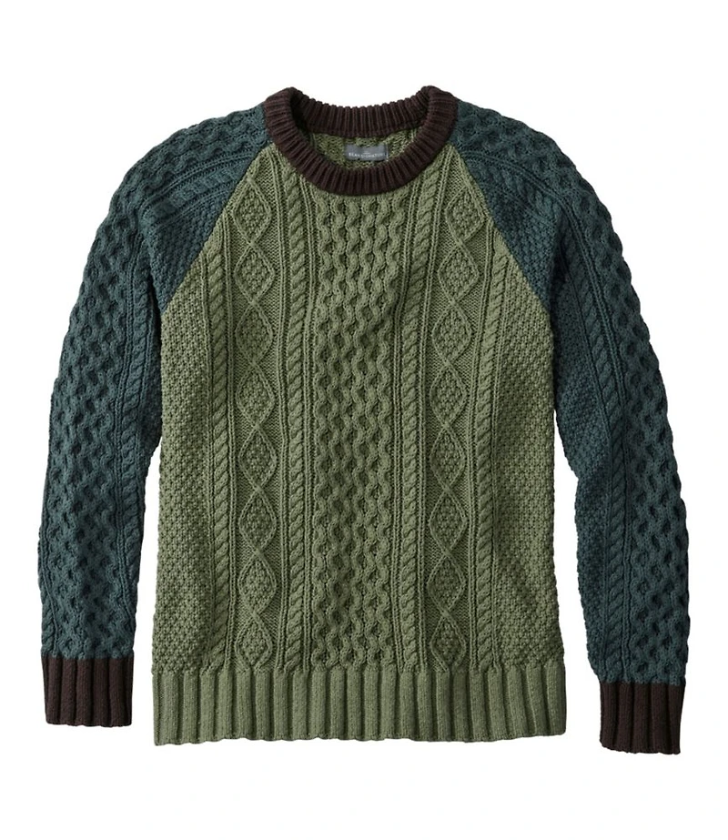 Men's Signature Cotton Fisherman Sweater, Crewneck, Colorblock