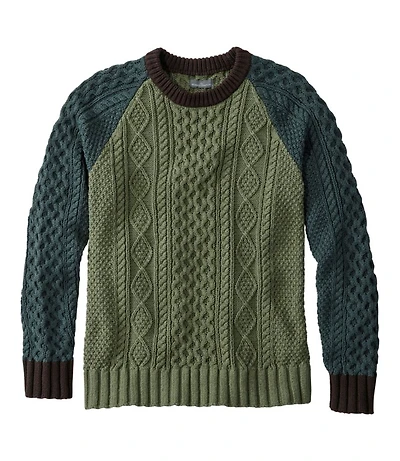 Men's Signature Cotton Fisherman Sweater, Crewneck, Colorblock