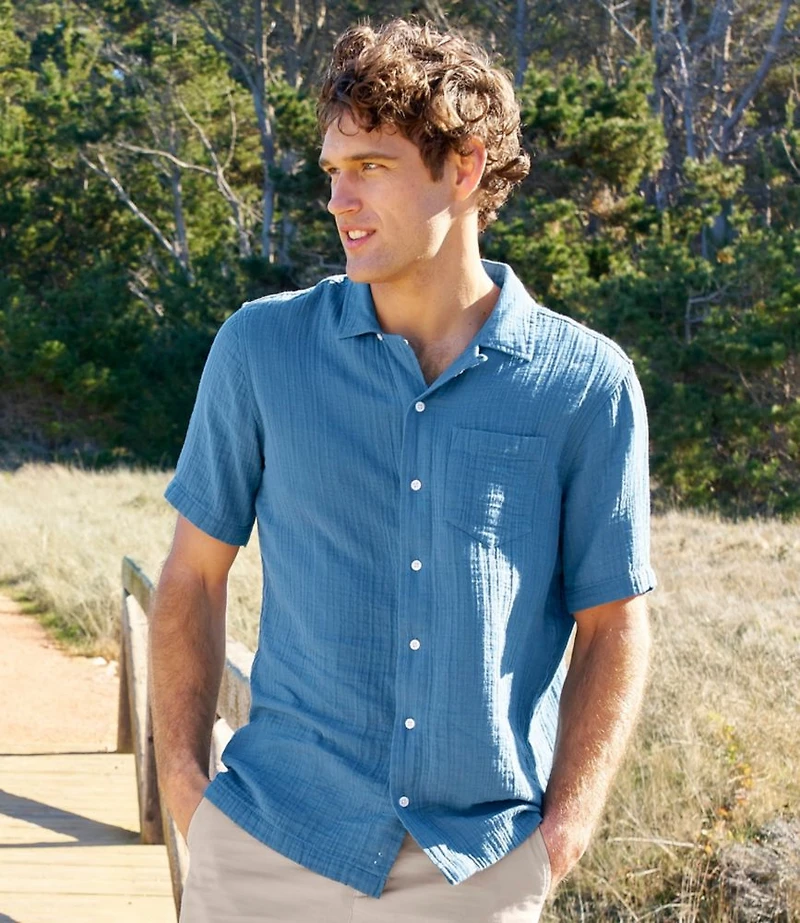 Men's Cloud Gauze Shirt, Short-Sleeve, Slightly Fitted Untucked Fit