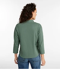Women's Linen/Cotton Tee, Three-Quarter-Sleeve Splitneck Polo