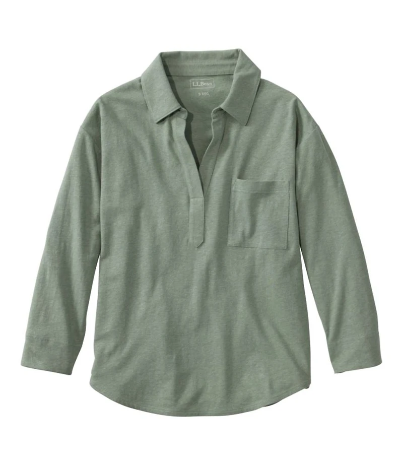 Women's Lakeside Linen/Cotton Tee, Three-Quarter-Sleeve Splitneck Polo