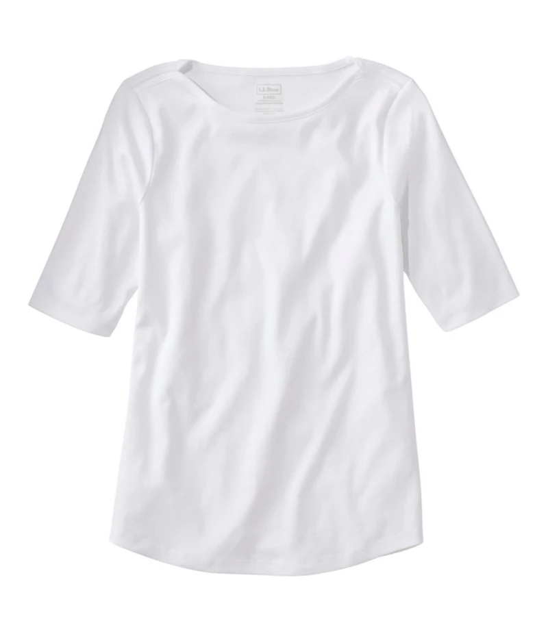 Women's Pima Cotton Tee, Elbow-Sleeve Boatneck