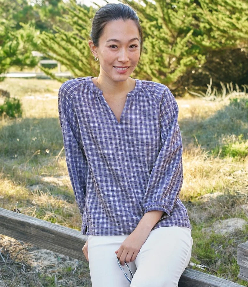 Women's Bean's Seacoast Seersucker Splitneck Shirt