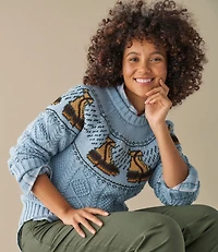 Women's Signature Cotton Fisherman Sweater, Crewneck Novelty