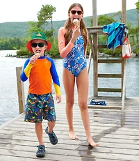 Girls' Watersports Swimwear, Rashguard One-Piece