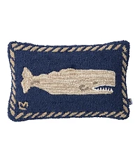 Wool Hooked Throw Pillow, Whale, 12" x 18"