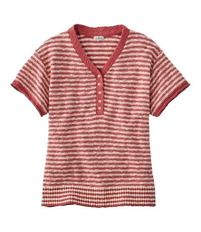 Women's Midweight Cotton Slub Sweater, Henley Short-Sleeve Stripe