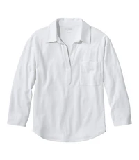 Women's Linen/Cotton Tee, Three-Quarter-Sleeve Splitneck Polo