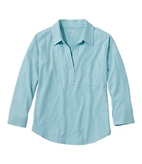 Women's Linen/Cotton Tee, Three-Quarter-Sleeve Splitneck Polo