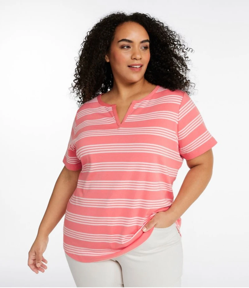 Women's L.L.Bean Tee, Short-Sleeve Notch-Neck Stripe