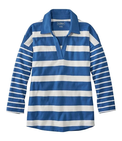 Women's Heritage Mariner Top, Splitneck Polo Three-Quarter-Sleeve, Block Stripe