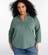 Women's Linen/Cotton Tee, Three-Quarter-Sleeve Splitneck Polo