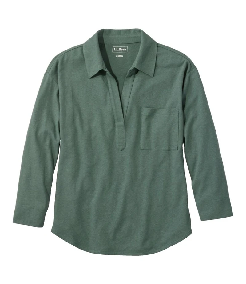Women's Linen/Cotton Tee, Three-Quarter-Sleeve Splitneck Polo