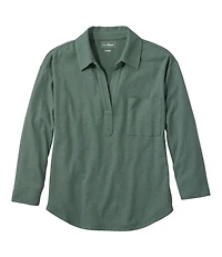 Women's Linen/Cotton Tee, Three-Quarter-Sleeve Splitneck Polo