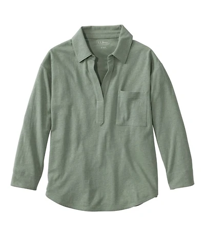 Women's Lakeside Linen/Cotton Tee, Three-Quarter-Sleeve Splitneck Polo