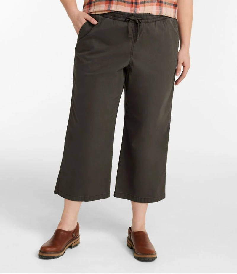 Women's Lakewashed Pull-on Chinos, Mid-Rise Wide-Leg Crop