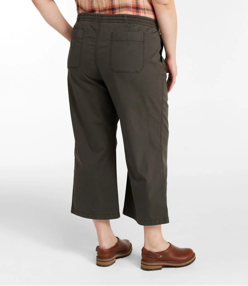 Women's Lakewashed Pull-on Chinos, Mid-Rise Wide-Leg Crop