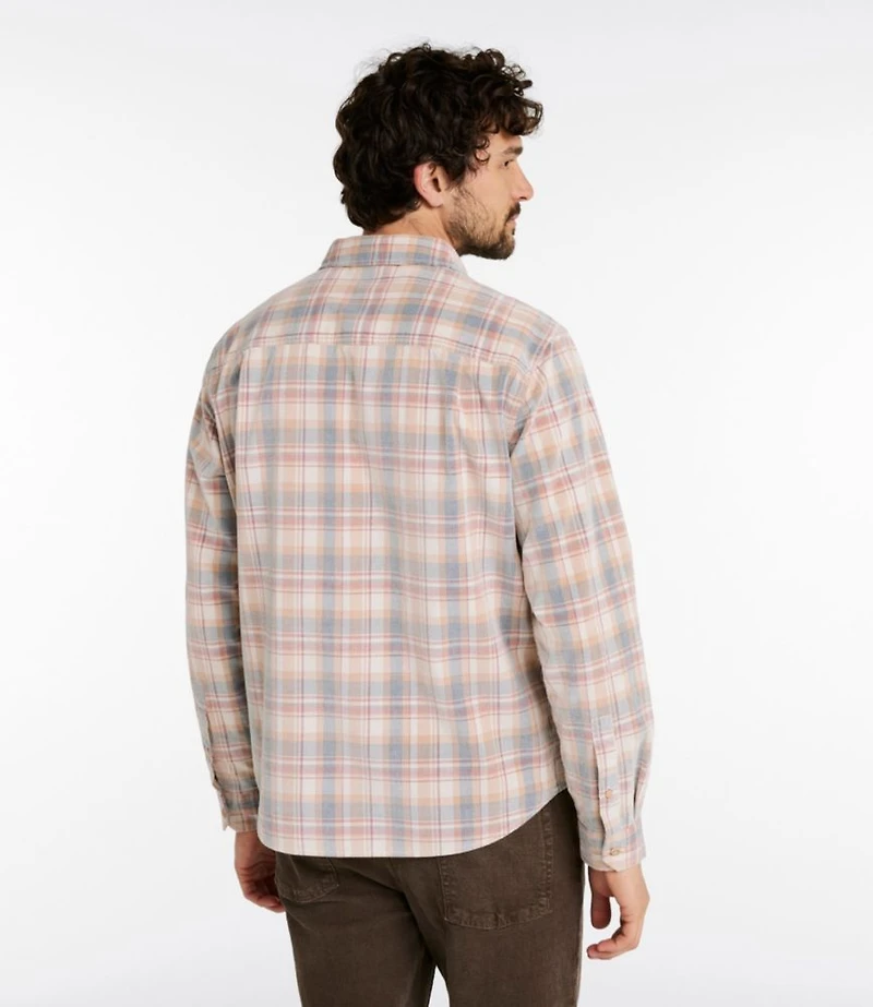 Men's Sunwashed Corduroy Shirt, Slightly Fitted Untucked Fit, Plaid