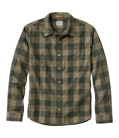 Men's Sunwashed Corduroy Shirt, Slightly Fitted Untucked Fit, Plaid