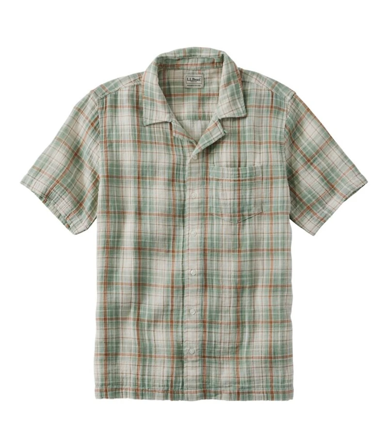 Men's Cloud Gauze Shirt, Short-Sleeve, Slightly Fitted Untucked Fit, Plaid