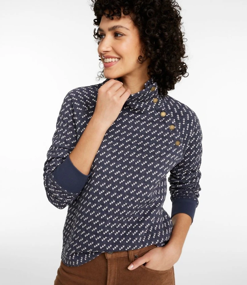 Women's Quilted Sweatshirt, Snapneck Pullover Print