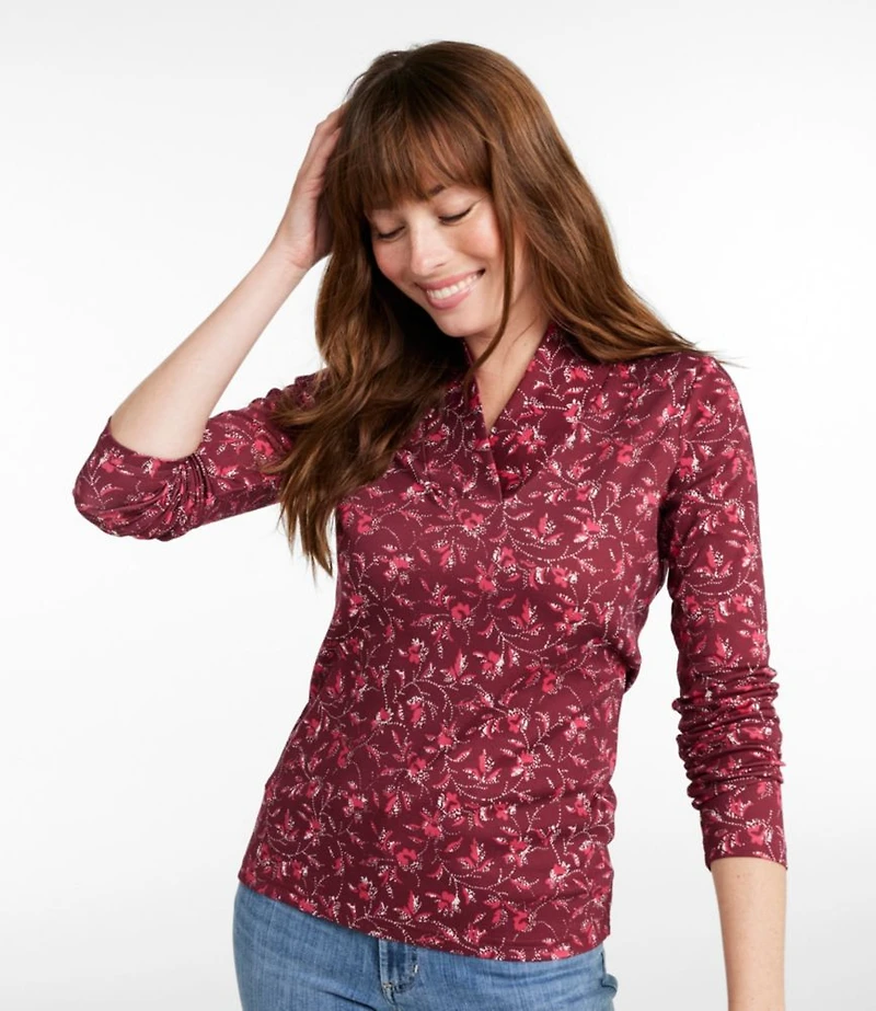 Women's Pima Cotton Tee, Shawl Long-Sleeve Print