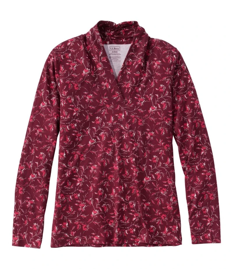 Women's Pima Cotton Tee, Shawl Long-Sleeve Print