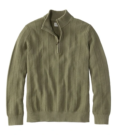 Men's Sunwashed Textured Cotton Sweater, Herringbone 1/4 Zip