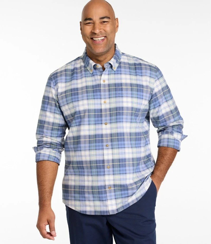 Men's Sunwashed Oxford Shirt, Slightly Fitted Untucked Fit, Plaid