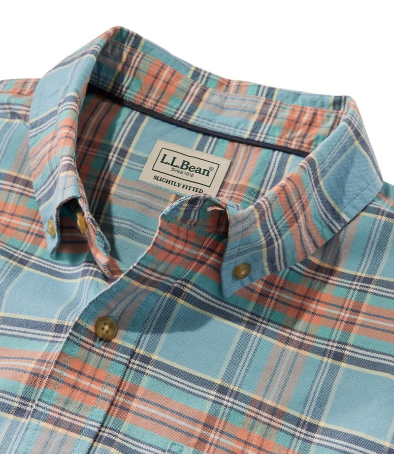 Men's Sunwashed Oxford Shirt, Slightly Fitted Untucked Fit, Plaid