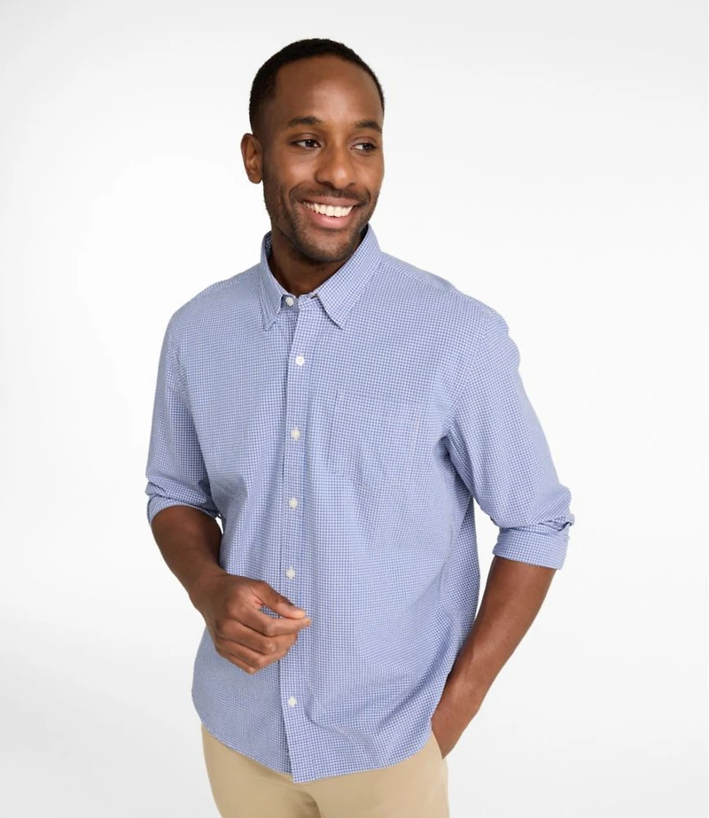 Men's Comfort Stretch Performance® Seersucker Shirt, Long-Sleeve, Slightly Fitted Untucked Fit, Plaid