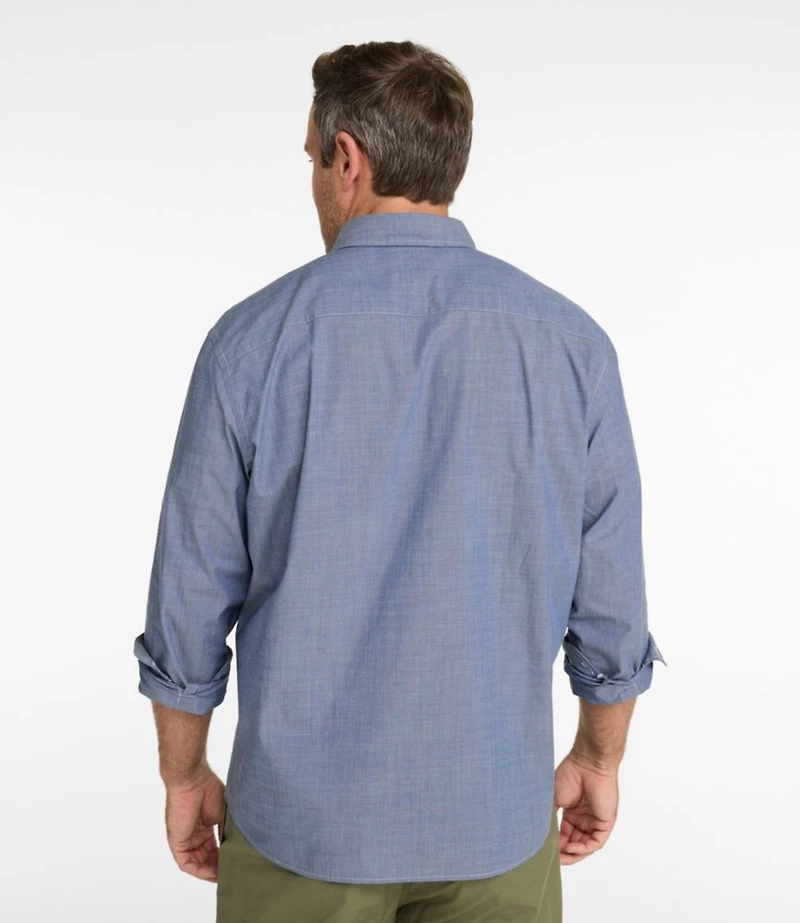Men's Comfort Stretch Performance® Chambray Shirt, Long-Sleeve, Slightly Fitted Untucked Fit