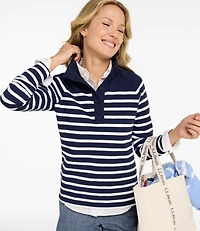 Women's Peaks Island Button Mockneck, Stripe