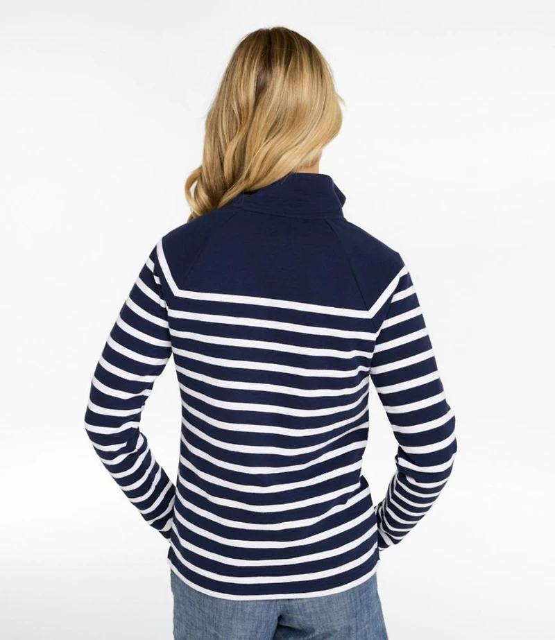 Women's Peaks Island Button Mockneck, Stripe