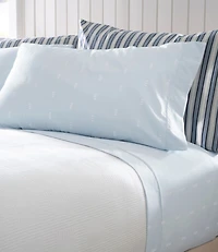 Sunwashed Percale Sheet Collection, Stamped Leaf Print