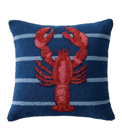 Indoor/Outdoor Hooked Pillow, 18x18 Lobster