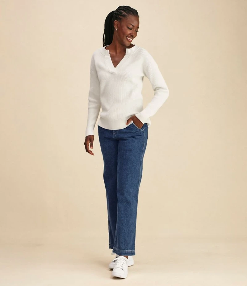 Women's Sunwashed Waffle Sweater, Splitneck