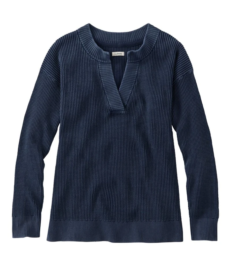 Women's Sunwashed Waffle Sweater, Splitneck
